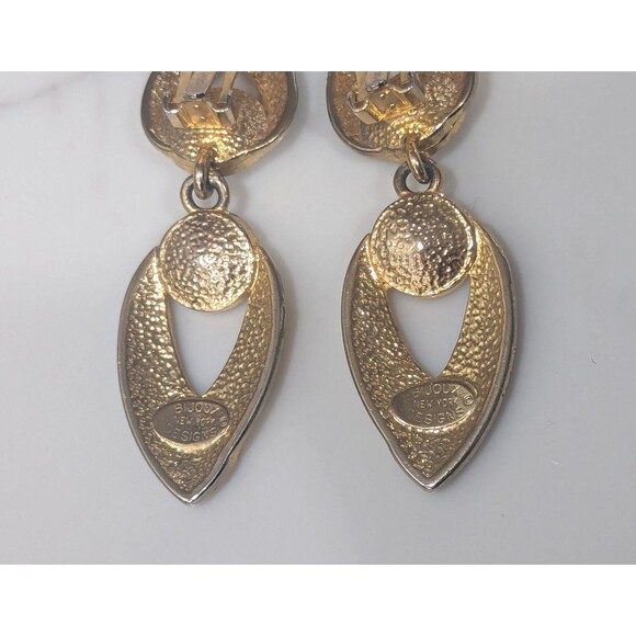 Vintage Bijoux Designs Earrings Clip On Black Enamel Rhinestone Dangle 80s 90s - Picture 11 of 11